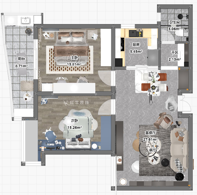 朱彥|銀城東苑13-1402-99㎡-現(xiàn)代簡(jiǎn)約風(fēng)格|2室2廳1衛(wèi)|老房裝修|定制家|全包13萬(wàn)|00_03平面彩圖
