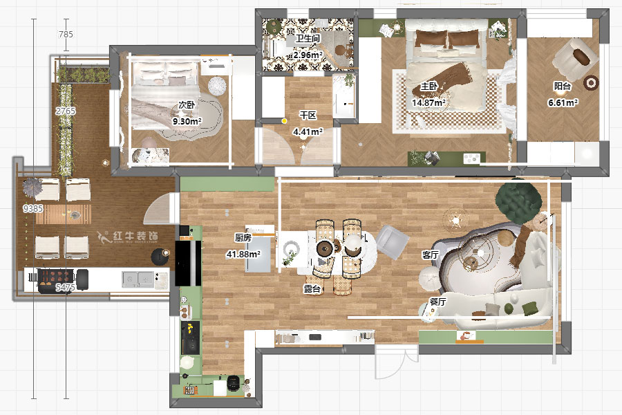朱明琪|紫金東郡16-1-501-99㎡-法式奶油風(fēng)|2室1廳1衛(wèi)|老房翻新|定制家|全包15萬(wàn)|00_04平面彩圖