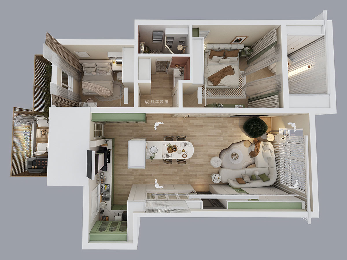 朱明琪|紫金東郡16-1-501-99㎡-法式奶油風(fēng)|2室1廳1衛(wèi)|老房翻新|定制家|全包15萬(wàn)|00_05鳥(niǎo)瞰圖