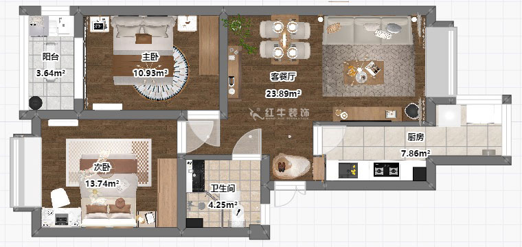 劉小勇|燕禾園10-3-1002-82㎡-現代簡約風格|2室2廳1衛(wèi)|老房裝修|定制家|全包11萬|00_03平面彩圖