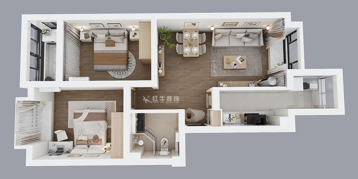 劉小勇|燕禾園10-3-1002-82㎡-現代簡約風格|2室2廳1衛(wèi)|老房裝修|定制家|全包11萬|00_04鳥瞰圖