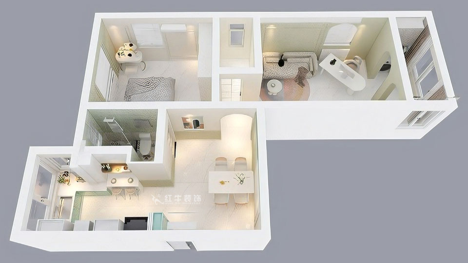 張智猿|石鼓路39號2-201-60㎡-法式奶油風(fēng)|2室2廳1衛(wèi)|老房裝修|定制家|全包13萬|00_05鳥瞰圖