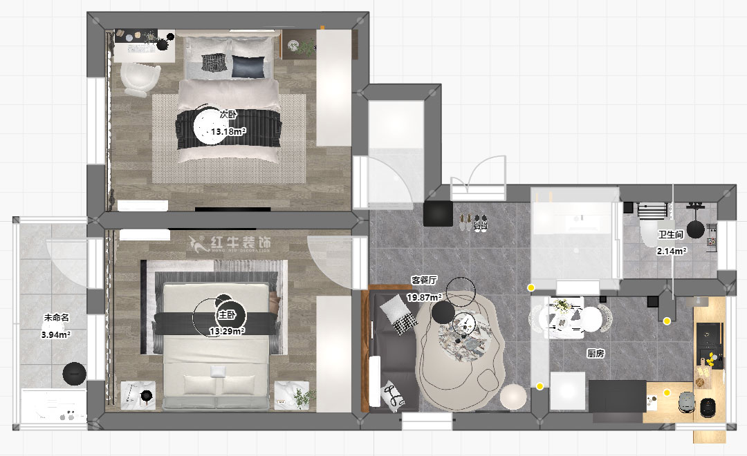 蔣?。H子巷后街20號(hào)1-501-60㎡-現(xiàn)代簡(jiǎn)約風(fēng)格｜2室1廳1衛(wèi)｜老房裝修｜定制家｜全包9