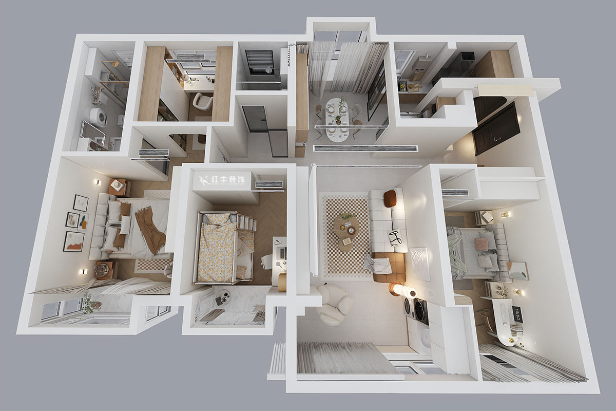 魏明花|睿創(chuàng)新筑3期C2-2204-132㎡-現(xiàn)代簡約風(fēng)格|4室2廳2衛(wèi)|毛坯房裝修|定制家|全包23萬|00_04鳥瞰圖