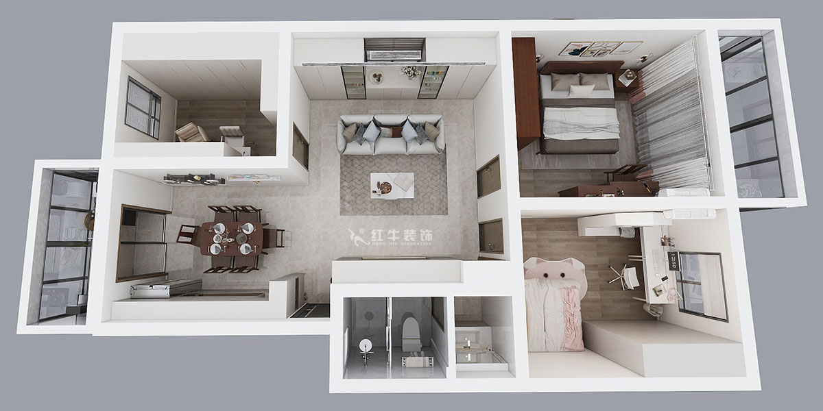 孟憲濤|牡丹里17-601-108㎡-現(xiàn)代簡約風(fēng)格|3室2廳2衛(wèi)|老房裝修|定制家|全包14萬|00_04鳥瞰圖