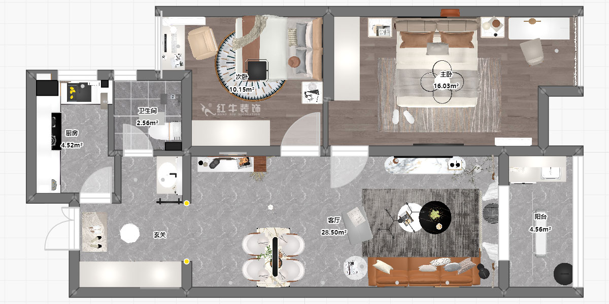 孟憲濤|紫楊佳園2-505-85㎡-現(xiàn)代簡約風(fēng)格|2室2廳1衛(wèi)|老房裝修|定制家|全包12萬|00_03平面彩圖