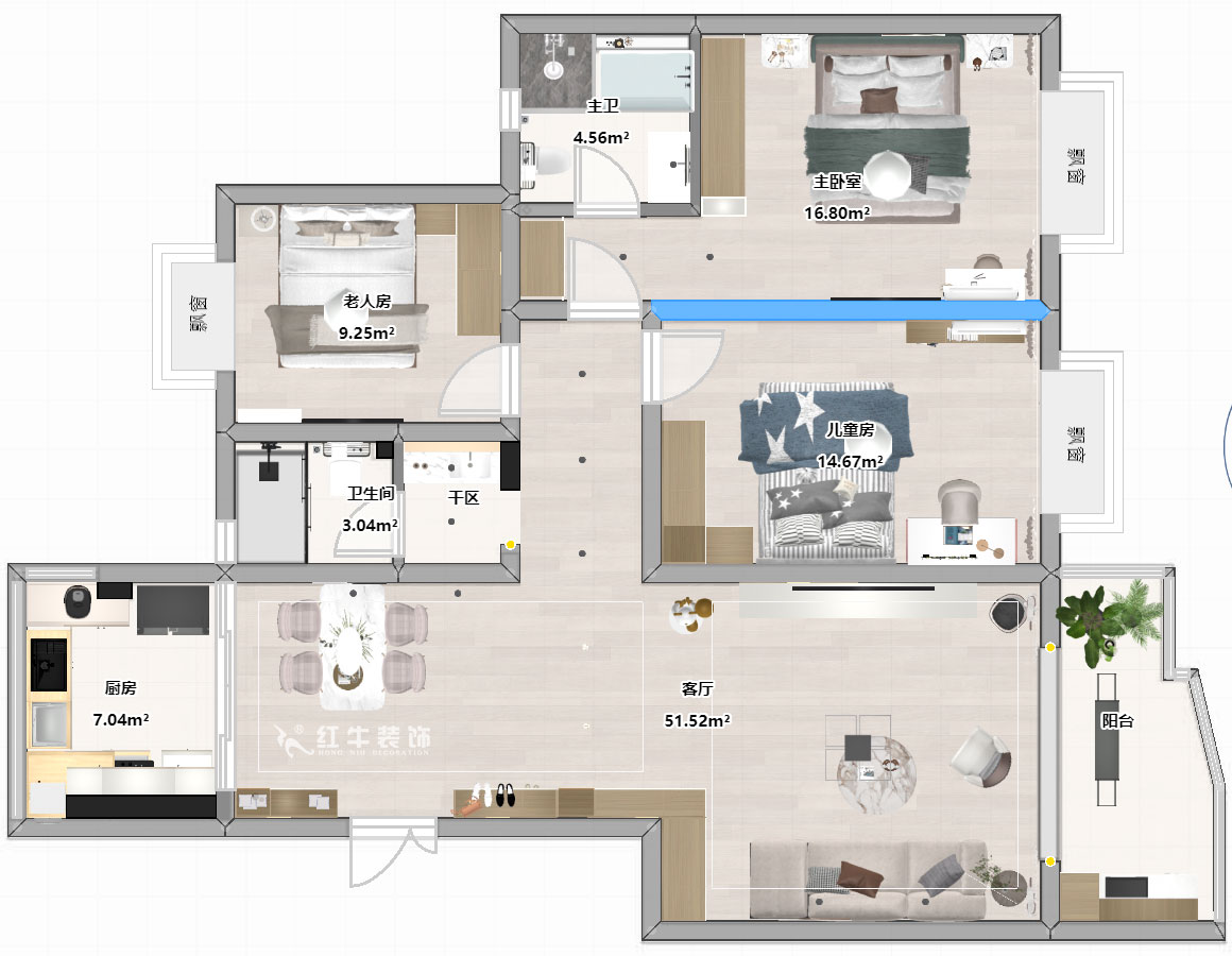 陸利民|楓丹白露城市花園32-301-126㎡-現(xiàn)代簡(jiǎn)約風(fēng)格|3室2廳2衛(wèi)|舊房裝修|半包9萬(wàn)|00_03平面彩圖