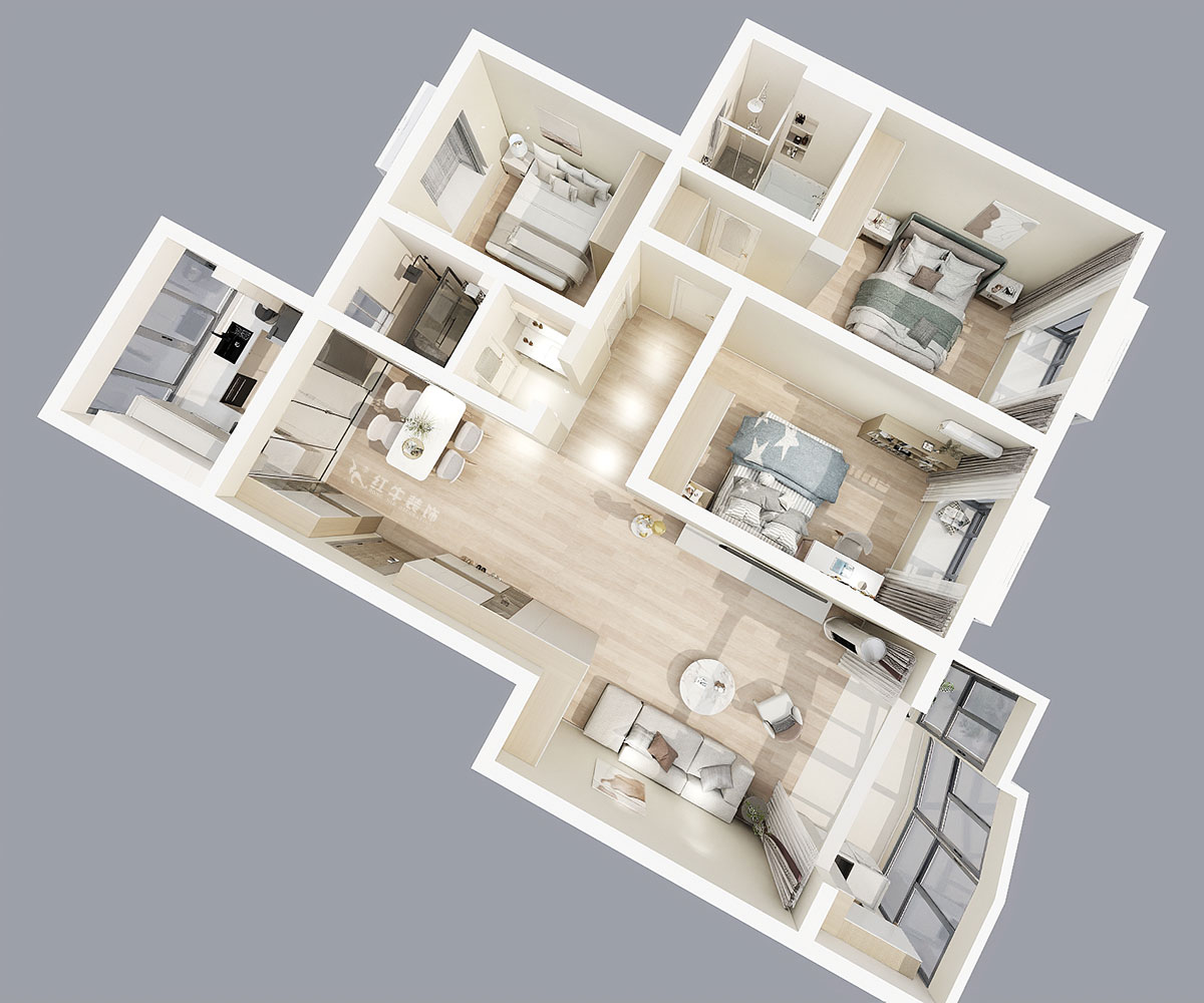 陸利民|楓丹白露城市花園32-301-126㎡-現(xiàn)代簡(jiǎn)約風(fēng)格|3室2廳2衛(wèi)|舊房裝修|半包9萬(wàn)|00_04鳥(niǎo)瞰圖