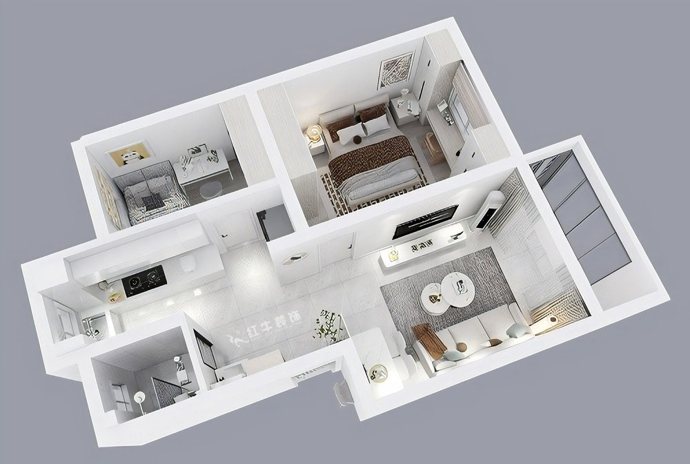 朱彥|養(yǎng)回紅村5號小區(qū)5-1-101-65㎡-現(xiàn)代簡約風格|3室1廳1衛(wèi)|老房裝修|定制家|全包11萬|00_04鳥瞰圖