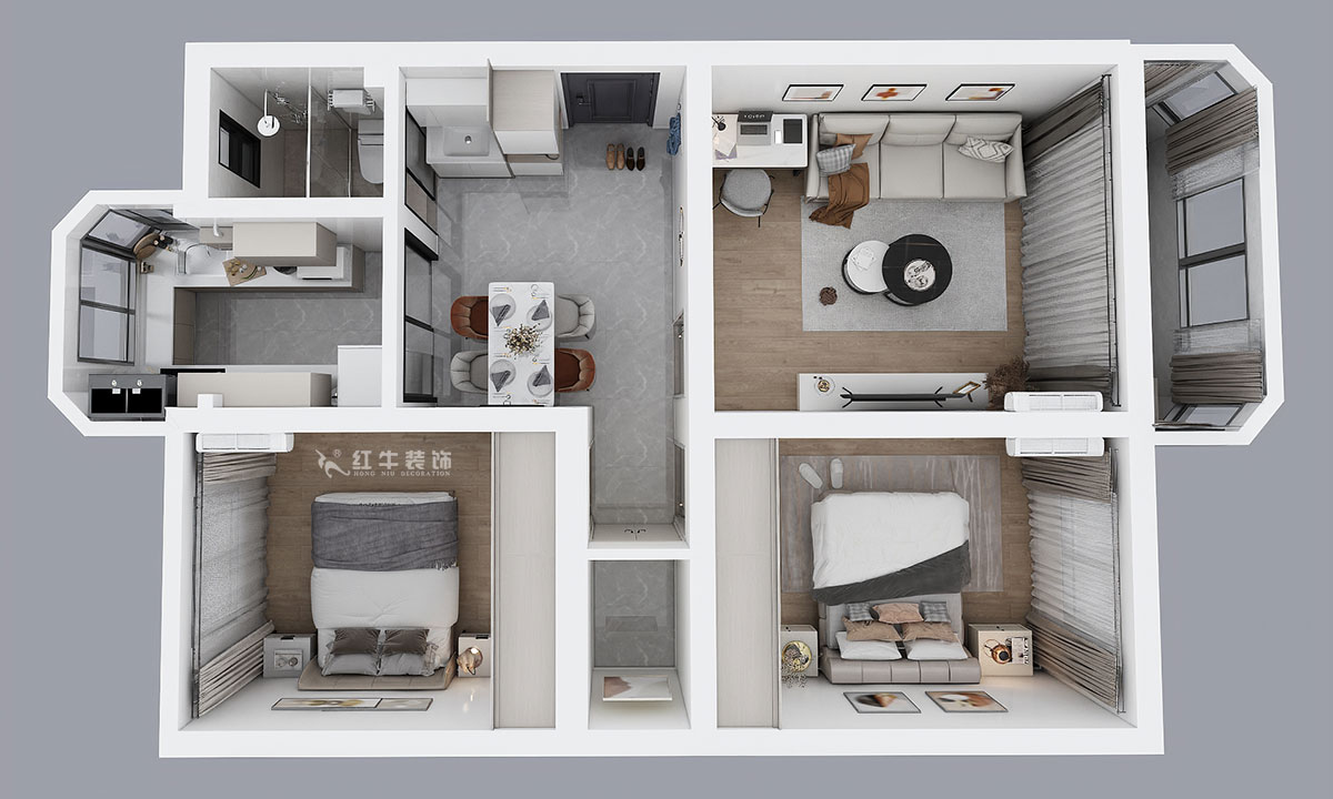 蔣?。r(nóng)科院住宅小區(qū)36-2-304-75㎡-現(xiàn)代簡約風格｜3室1廳1衛(wèi)｜老房裝修｜定制家｜全包11萬｜00_04鳥瞰圖