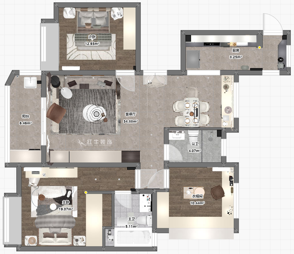 蔣琛｜明發(fā)香山郡24-503-125㎡-現(xiàn)代簡約風(fēng)格｜3室2廳2衛(wèi)｜新房裝修｜定制家｜全包17萬｜00_03平面彩圖