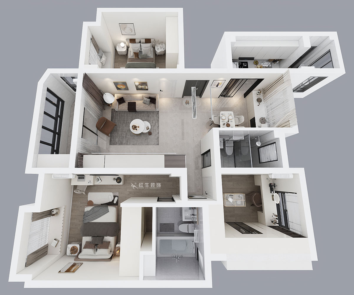 蔣?。靼l(fā)香山郡24-503-125㎡-現(xiàn)代簡約風(fēng)格｜3室2廳2衛(wèi)｜新房裝修｜定制家｜全包17萬｜00_04鳥瞰圖