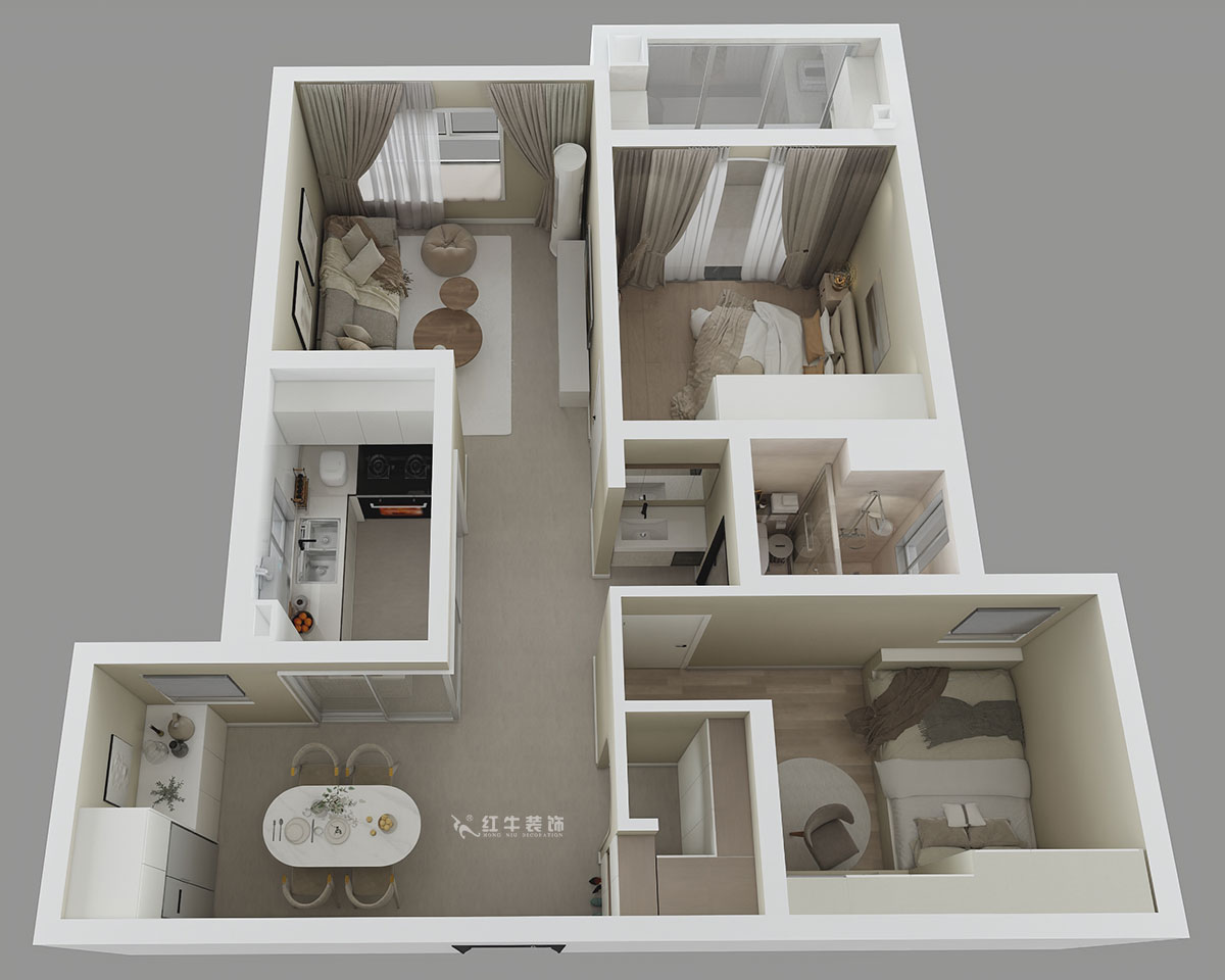 蔣?。o雅嘉園二期4-602-80㎡-現(xiàn)代簡約風(fēng)格｜2室2廳1衛(wèi)｜新房裝修｜定制家｜全包12萬｜00_04鳥瞰圖