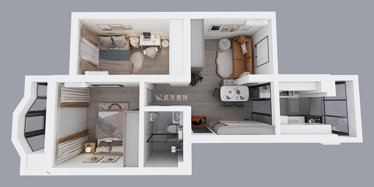 吳波|櫻駝花園躍新園3-206-70㎡-現(xiàn)代風(fēng)格|2室2廳1衛(wèi)|舊房裝修|定制家|全包9萬|00_04鳥瞰圖