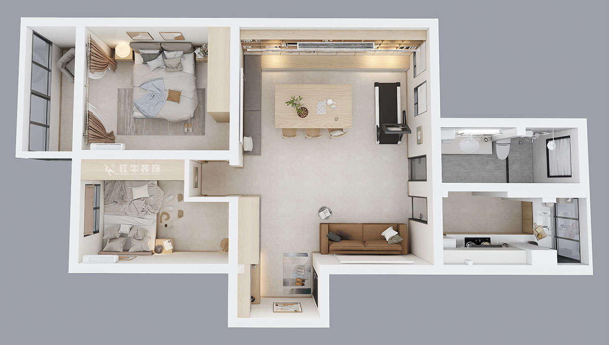 顧娟|御河苑1-2-704-103㎡-現(xiàn)代簡(jiǎn)約風(fēng)格|2室2廳1衛(wèi)|舊房裝修|定制家|全包13萬|00_04鳥瞰圖