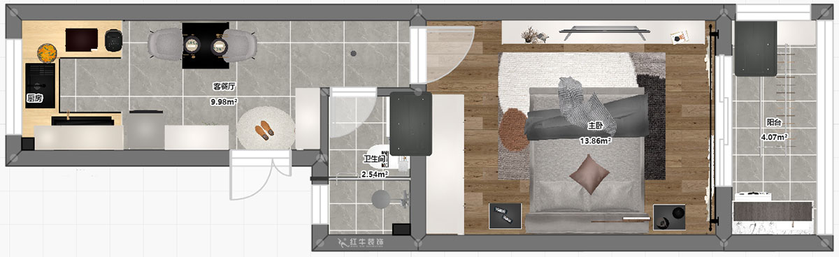 孟憲濤|殷高巷55-301-50㎡-現(xiàn)代簡(jiǎn)約風(fēng)格|1室1廳1衛(wèi)|老房裝修|定制家|全包8萬|00_03平面彩圖