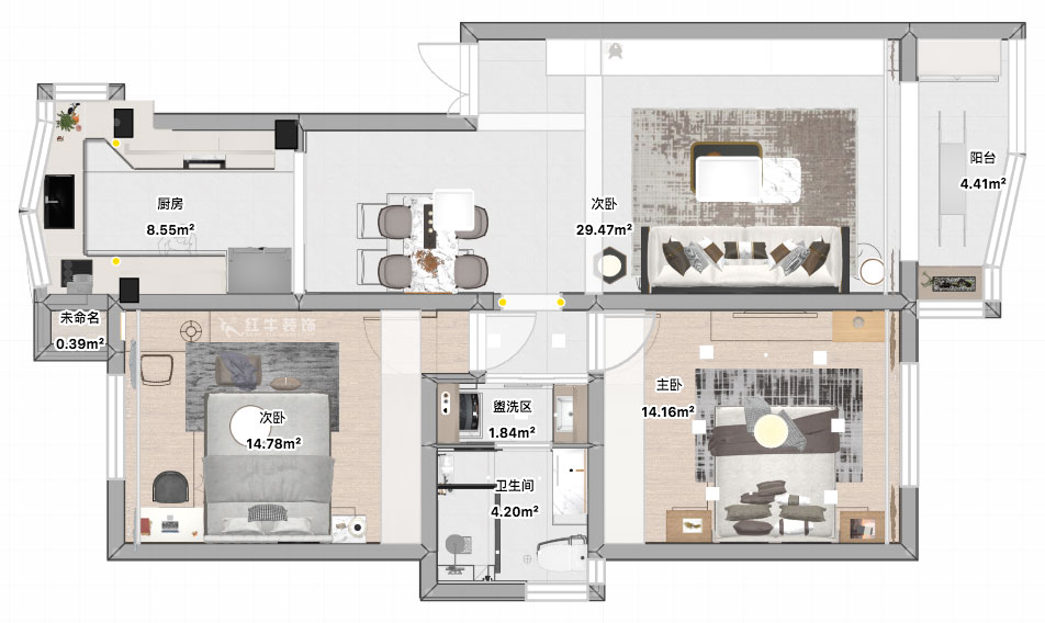 張智猿|彩虹苑10-31-202-90㎡-現(xiàn)代風(fēng)格|2室2廳1衛(wèi)|老房裝修|定制家|全包14萬(wàn)|00_04平面彩圖