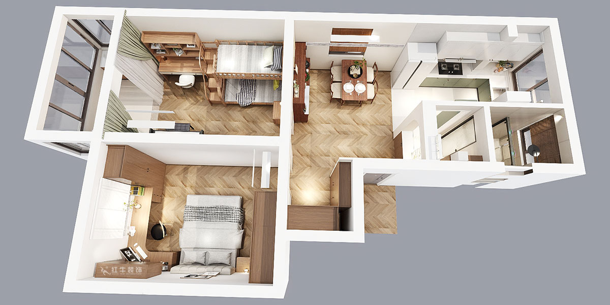 孟憲濤|寧夏路18號3-204-70㎡-現代風格|2室2廳1衛(wèi)|老房裝修|定制家|全包12萬|00_04鳥瞰圖