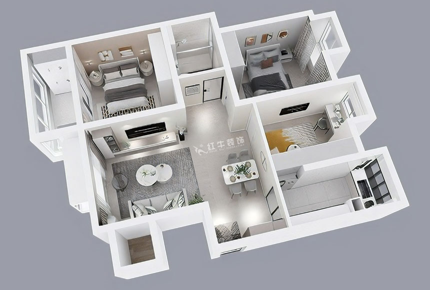 朱彥|恒山花苑1-3-703-106㎡-現(xiàn)代簡(jiǎn)約風(fēng)格|3室2廳1衛(wèi)|新房裝修|定制家|全包14萬|00_04鳥瞰圖