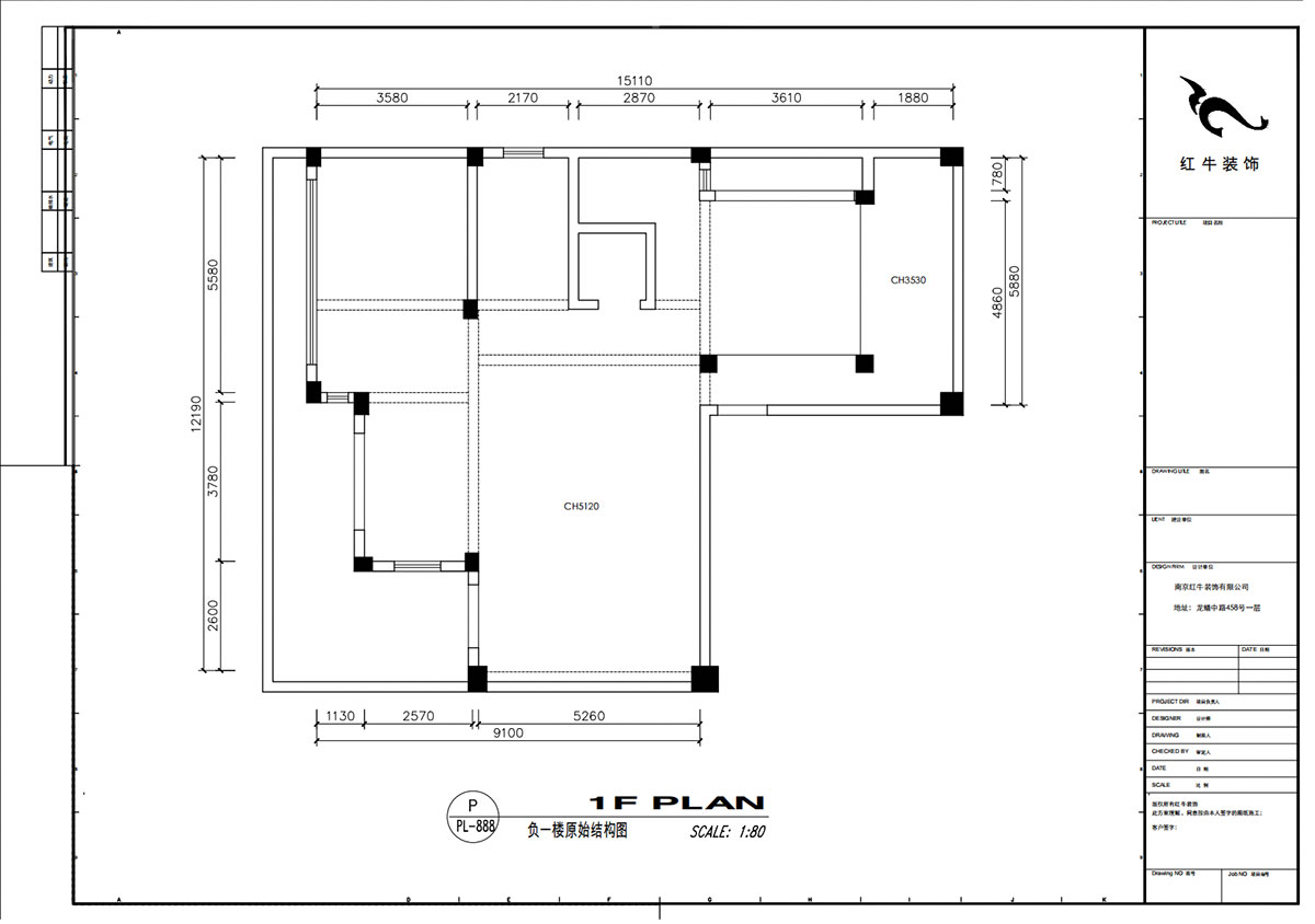 劉小勇|雅園21-101-390㎡-現(xiàn)代奢華風(fēng)格|9室2廳6衛(wèi)|三層別墅裝修|定制家|全包|00_01負(fù)一樓原始結(jié)構(gòu)圖