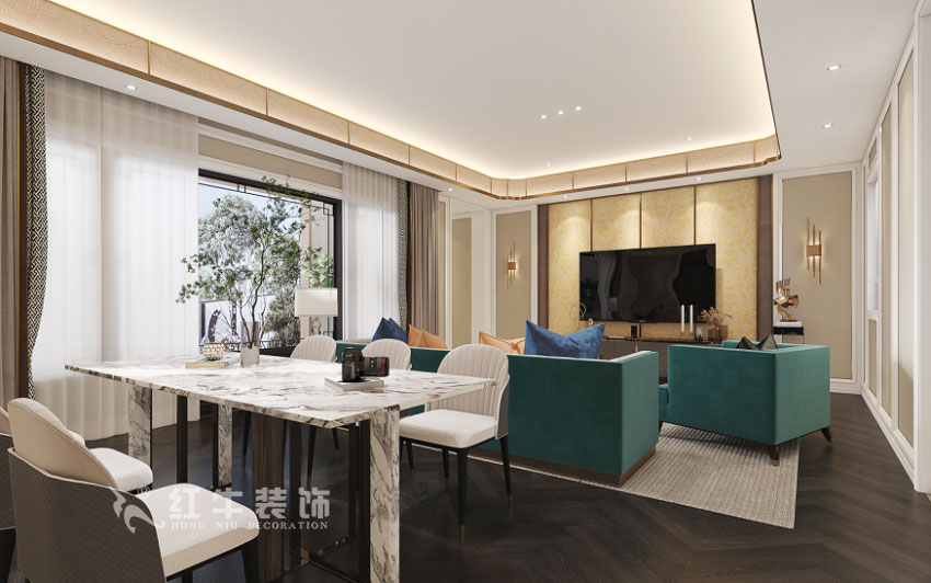 劉小勇|雅園21-101-390㎡-現(xiàn)代奢華風(fēng)格|9室2廳6衛(wèi)|三層別墅裝修|定制家|全包|03客餐廳