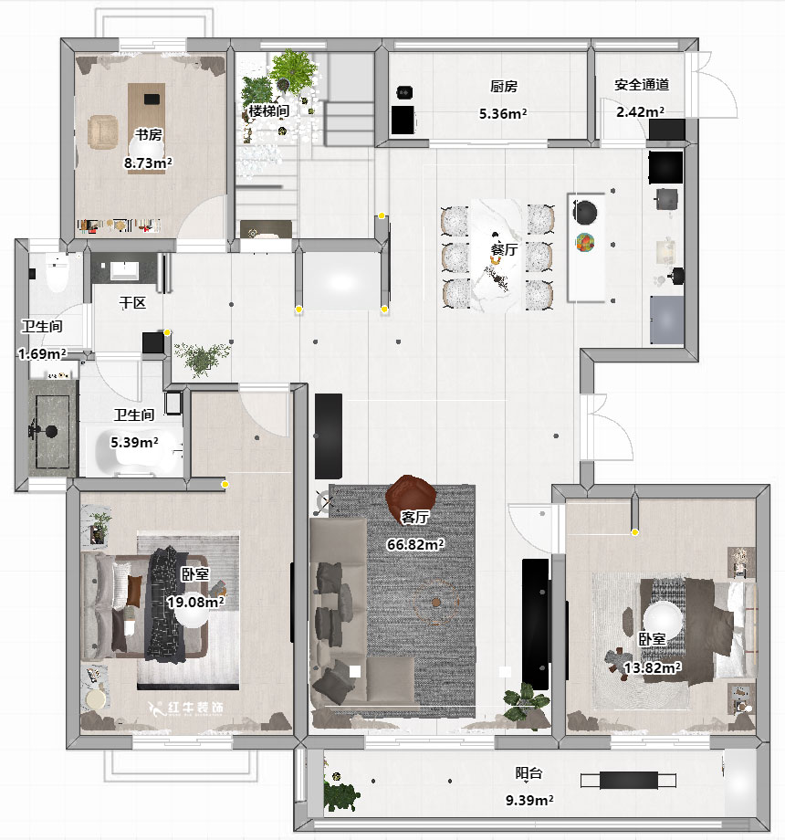 陸利民|羊山湖14-502-160㎡+閣樓-現(xiàn)代風(fēng)格|4室2廳2衛(wèi)|新房裝修|定制家|全包31萬|00_04平面彩圖