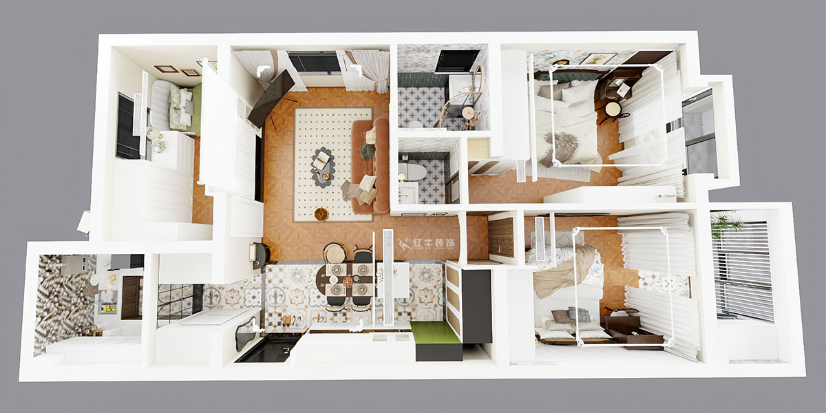 孟憲濤|觀泓雅苑A區(qū)6-2101-115㎡-法式南洋復古風格|3室1廳2衛(wèi)|新房裝修|定制家|全包16萬|00_04鳥瞰圖