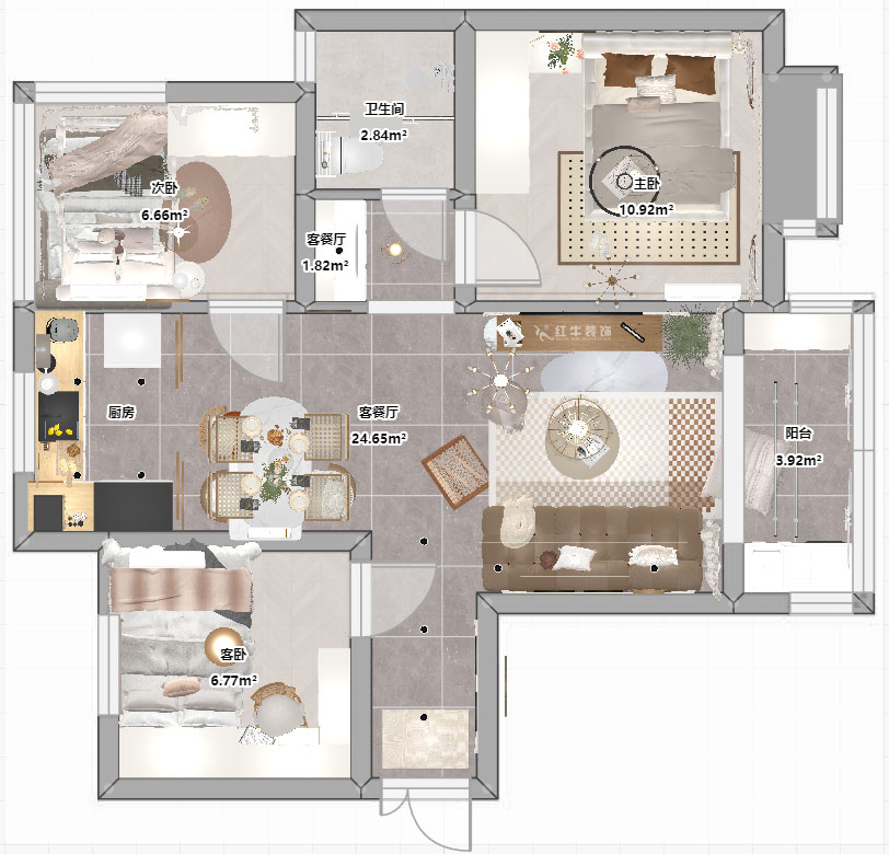 朱明琪|招商蘭溪谷二期1-2-1104-75㎡-奶油風|3室2廳1衛(wèi)|老房裝修|定制家|全包10