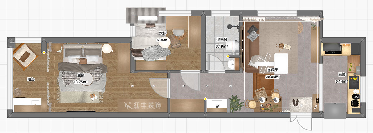 朱彥|觀泓雅苑7-7-1710-75㎡-現(xiàn)代簡約風格|2室1廳1衛(wèi)|新房裝修|定制家|全包10萬|00_03平面彩圖