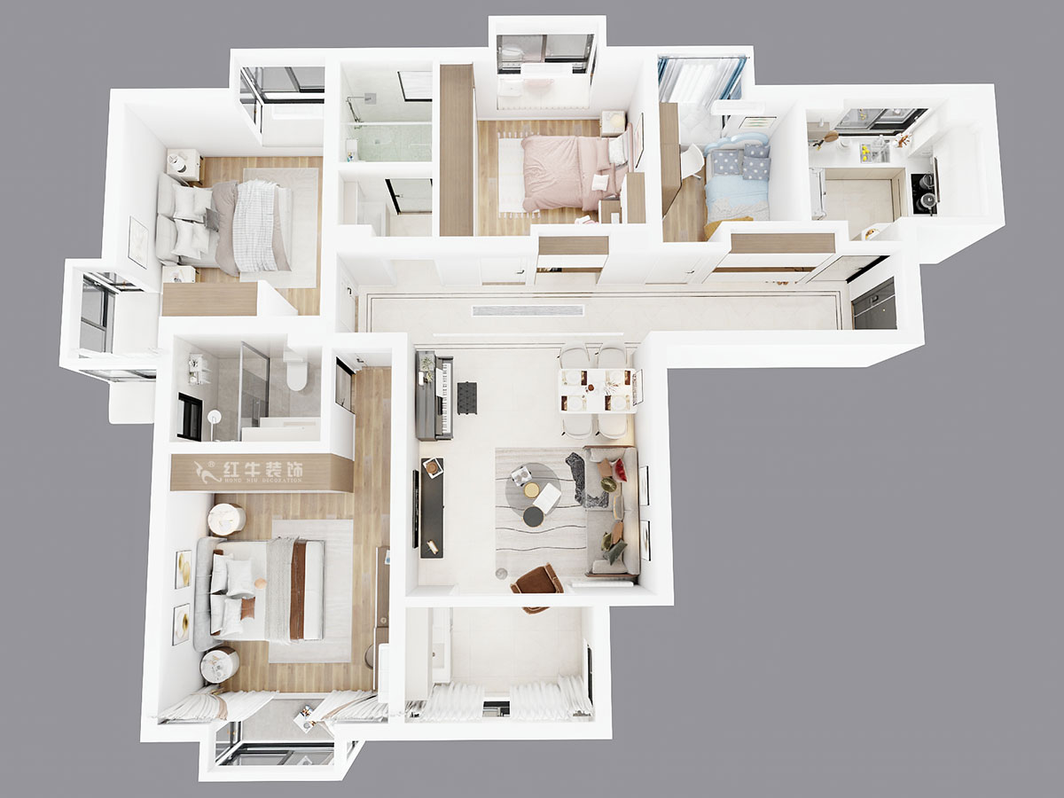 劉小勇|萬和源居4-2-1608-130㎡-現(xiàn)代簡約風格|3室2廳2衛(wèi)|老房裝修|定制家|全包18萬|00_04鳥瞰圖