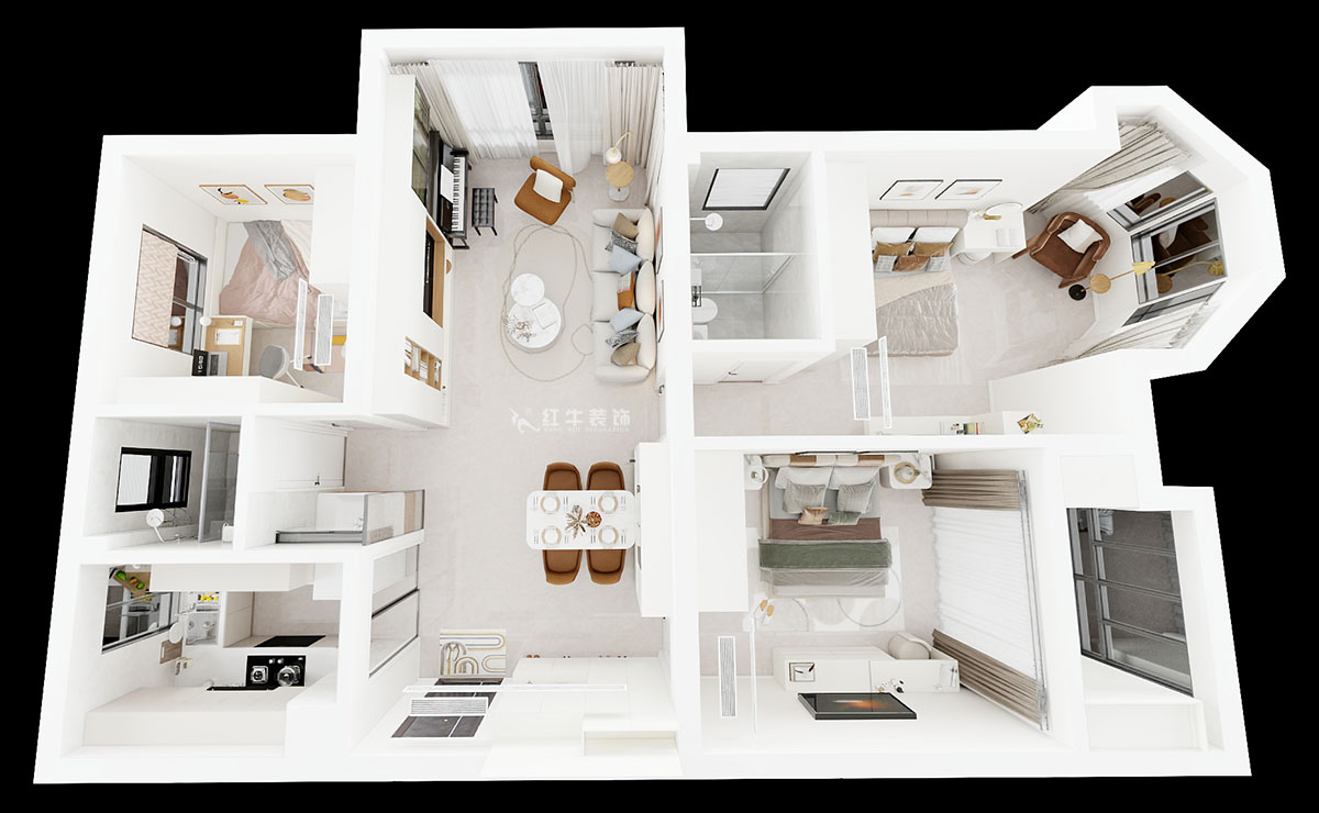 劉小勇|中南世紀(jì)雅苑一期8-501-115㎡-現(xiàn)代簡約風(fēng)格|3室2廳1衛(wèi)|新房裝修|定制家|全包16萬|00_04鳥瞰圖