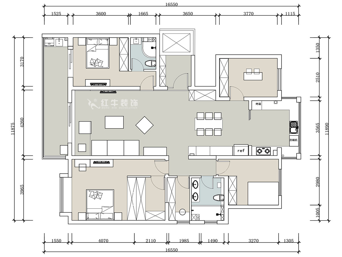 【實景案例】蔣?。幸卞\繡華府中苑-180㎡-新中式風格｜5室2廳2衛(wèi)｜新房裝修｜定制家｜全包28萬｜00_01平面布置圖