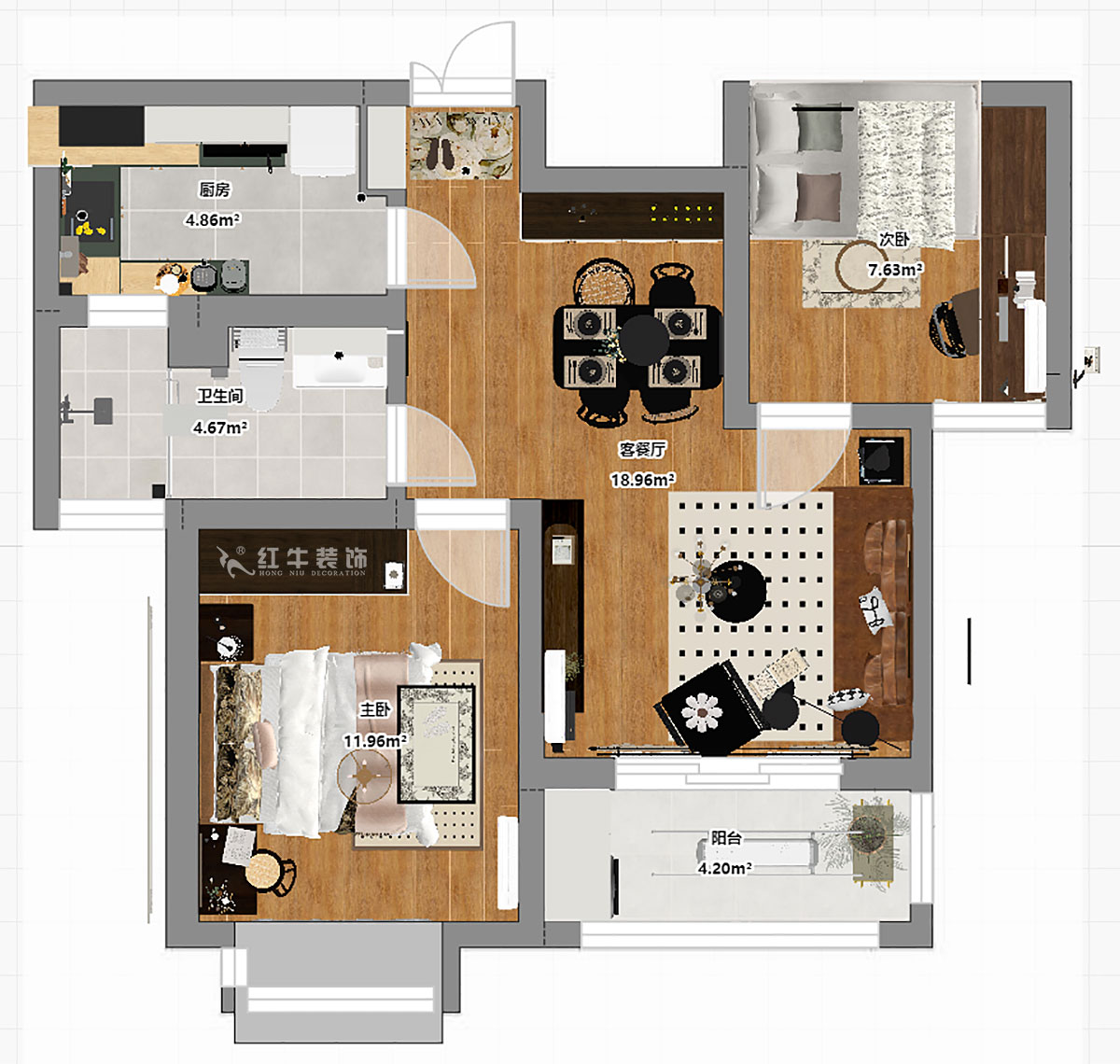 蔣?。鞚櫝鞘謪^(qū)23-802-65㎡-現(xiàn)代簡約風格｜2室1廳1衛(wèi)｜老房裝修｜定制家｜全包11萬｜00_03平面彩圖