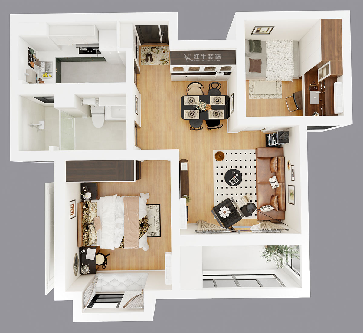 蔣?。鞚櫝鞘謪^(qū)23-802-65㎡-現(xiàn)代簡約風格｜2室1廳1衛(wèi)｜老房裝修｜定制家｜全包11萬｜00_04鳥瞰圖