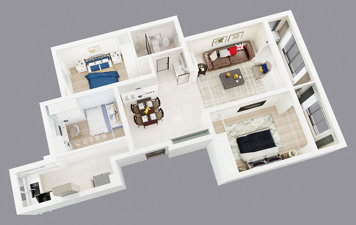 朱彥|托樂嘉吉鄰居3-905-110㎡-現(xiàn)代風(fēng)格|3室2廳1衛(wèi)|老房裝修|定制家|全包15萬|00_04鳥瞰圖