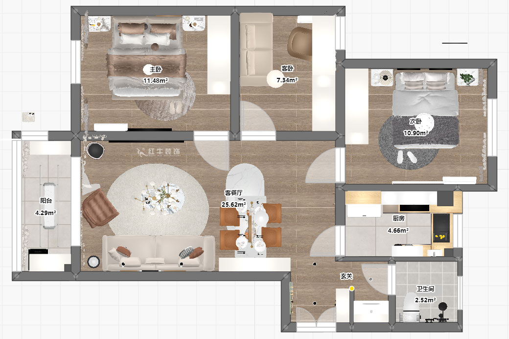 朱明琪|春江新城新河苑一期8-3-510-94㎡-現(xiàn)代風(fēng)格|3室2廳1衛(wèi)|老房改造|定制家|全包12萬|00_03平面彩圖