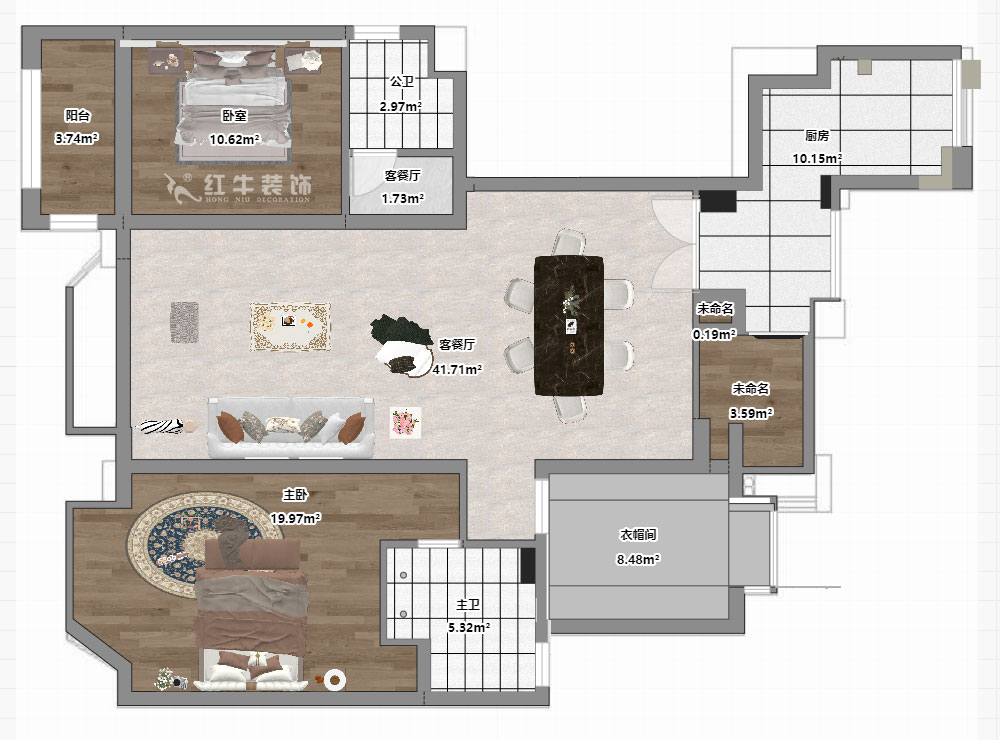 蔣?。鸪?1-3-2206-140㎡-法式奶油風(fēng)格｜3室2廳2衛(wèi)｜新房裝修｜定制家｜全包23萬｜00_03平面彩圖