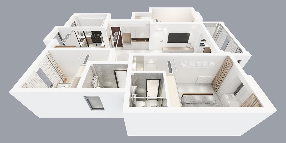 張智猿|啟迪城博園1-302-114㎡-現(xiàn)代風格|3室2廳1衛(wèi)|新房裝修|定制家|全包17萬|00_05鳥瞰圖