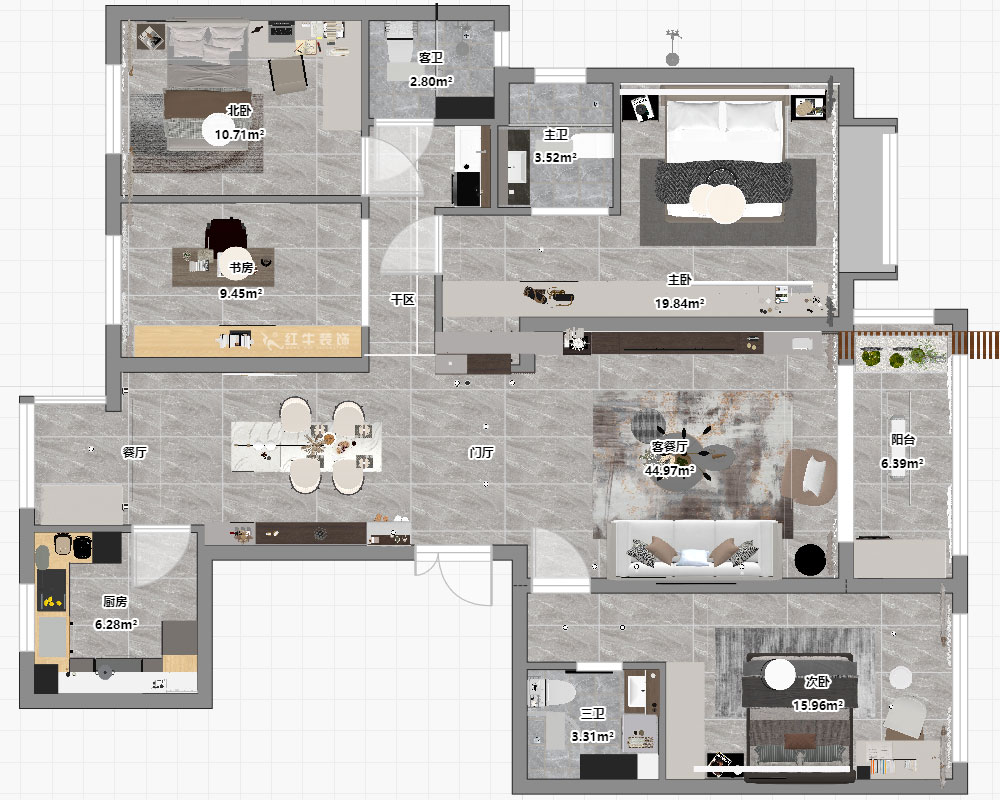 朱彥|中海桃源里6-2-903-159㎡-現(xiàn)代簡(jiǎn)約風(fēng)格|4室2廳3衛(wèi)|新房裝修|定制家|全包21萬(wàn)|00_03平面彩圖