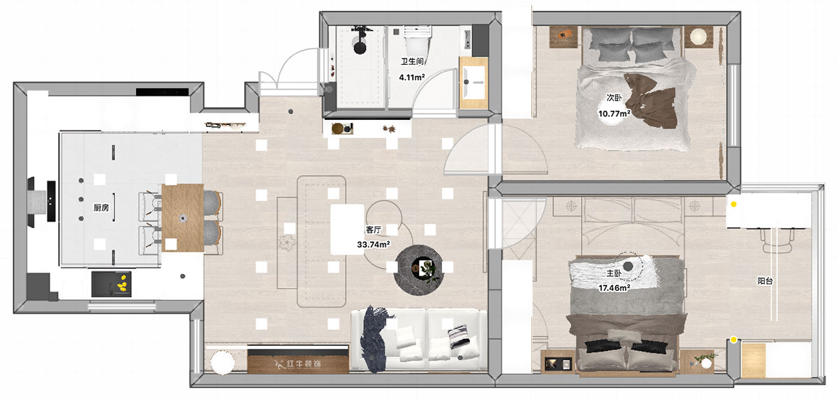 張智猿|泰和園12-606-87㎡-現(xiàn)代風(fēng)格|2室1廳1衛(wèi)|老房裝修|定制家|全包14萬|00_04平面彩圖