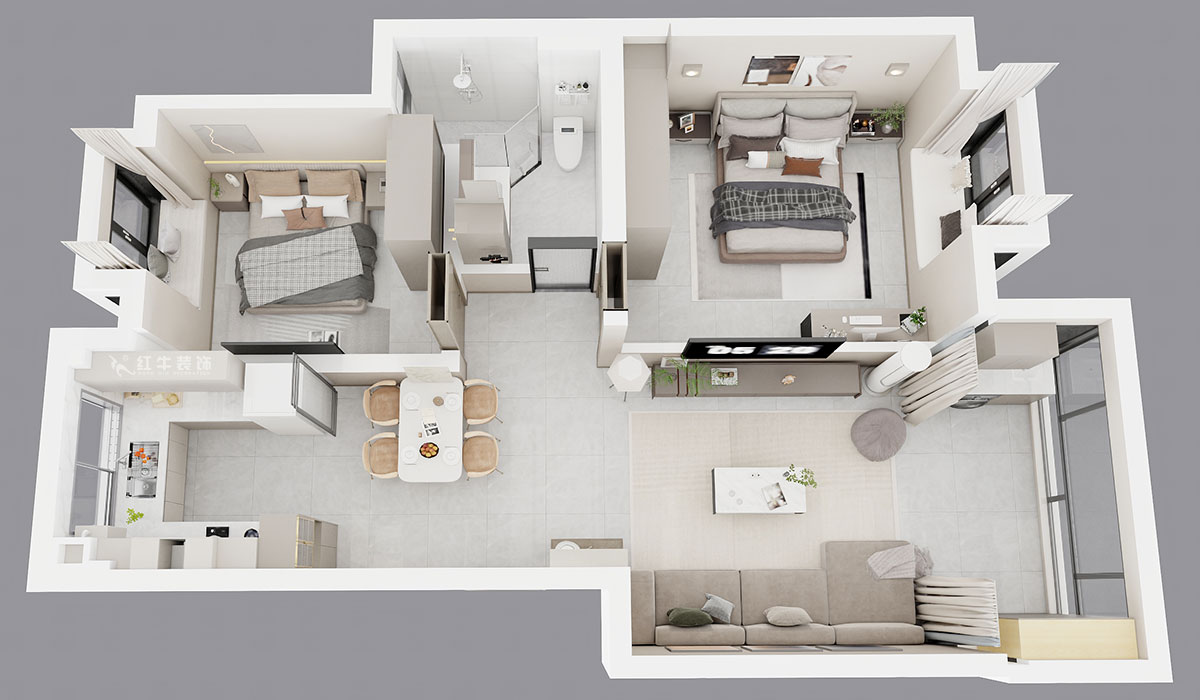 朱明琪|挪威森林14-705-90㎡-現(xiàn)代風(fēng)格|2室2廳1衛(wèi)|老房裝修|定制家|全包13萬(wàn)|00_04鳥(niǎo)瞰圖