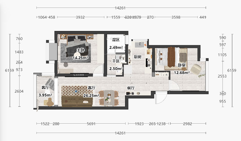 朱明琪|韓府茗苑7-1-302-82㎡-輕法奶油風(fēng)|2室1廳1衛(wèi)|老房裝修|定制家|全包11萬|00_03平面彩圖