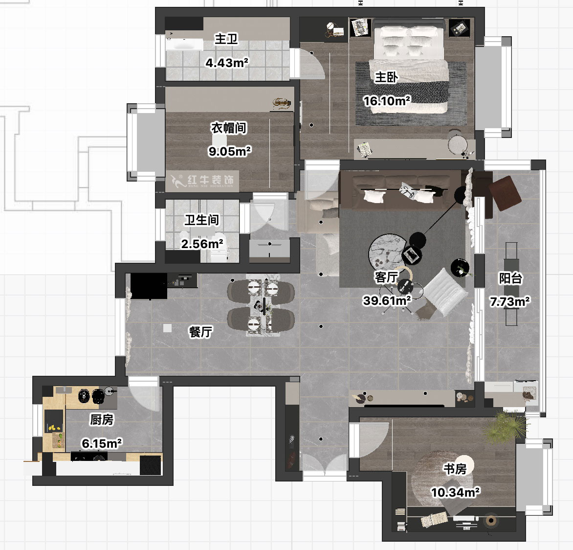 朱彥|鐘山峰景15-803-128㎡-簡約風(fēng)格|3室2廳2衛(wèi)|新房裝修|定制家|全包13萬|00_03平面彩圖