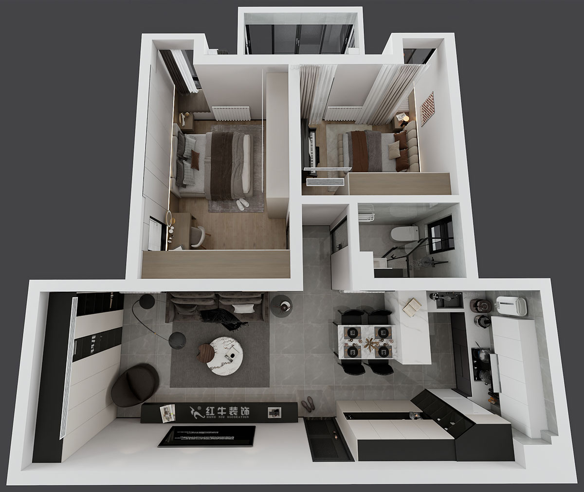 劉萍萍|潤(rùn)花園2-2-202-94㎡-現(xiàn)代簡(jiǎn)約風(fēng)格|2室2廳1衛(wèi)|老房裝修|定制家|全包13萬|00_05鳥瞰圖