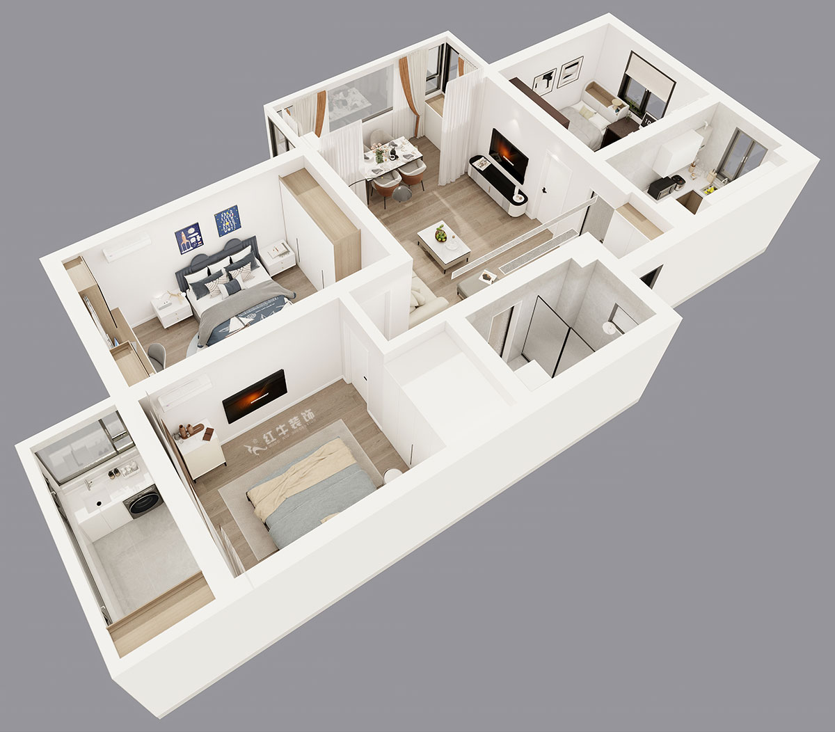 吳波|宏鷹花園2-601-103㎡-現(xiàn)代簡(jiǎn)約風(fēng)格|3室2廳1衛(wèi)|舊房裝修|定制家|全包13萬(wàn)|00_05鳥(niǎo)瞰圖