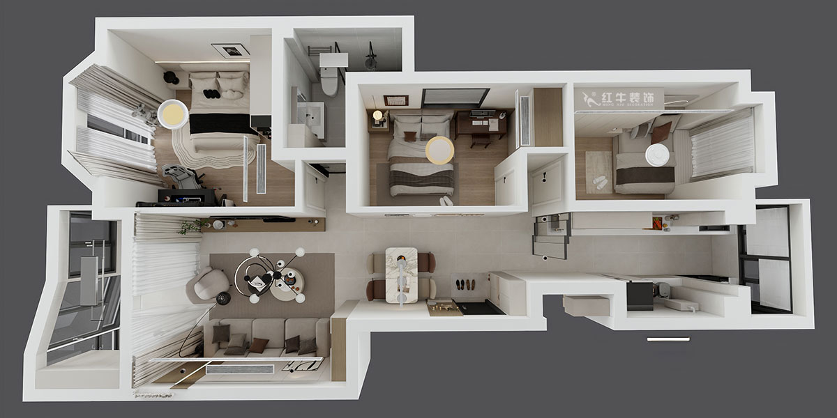 朱明琪|怡馨花園1-2-202-98㎡-現(xiàn)代簡約風格|3室2廳1衛(wèi)|老房裝修|定制家|全包15萬|00_04鳥瞰圖