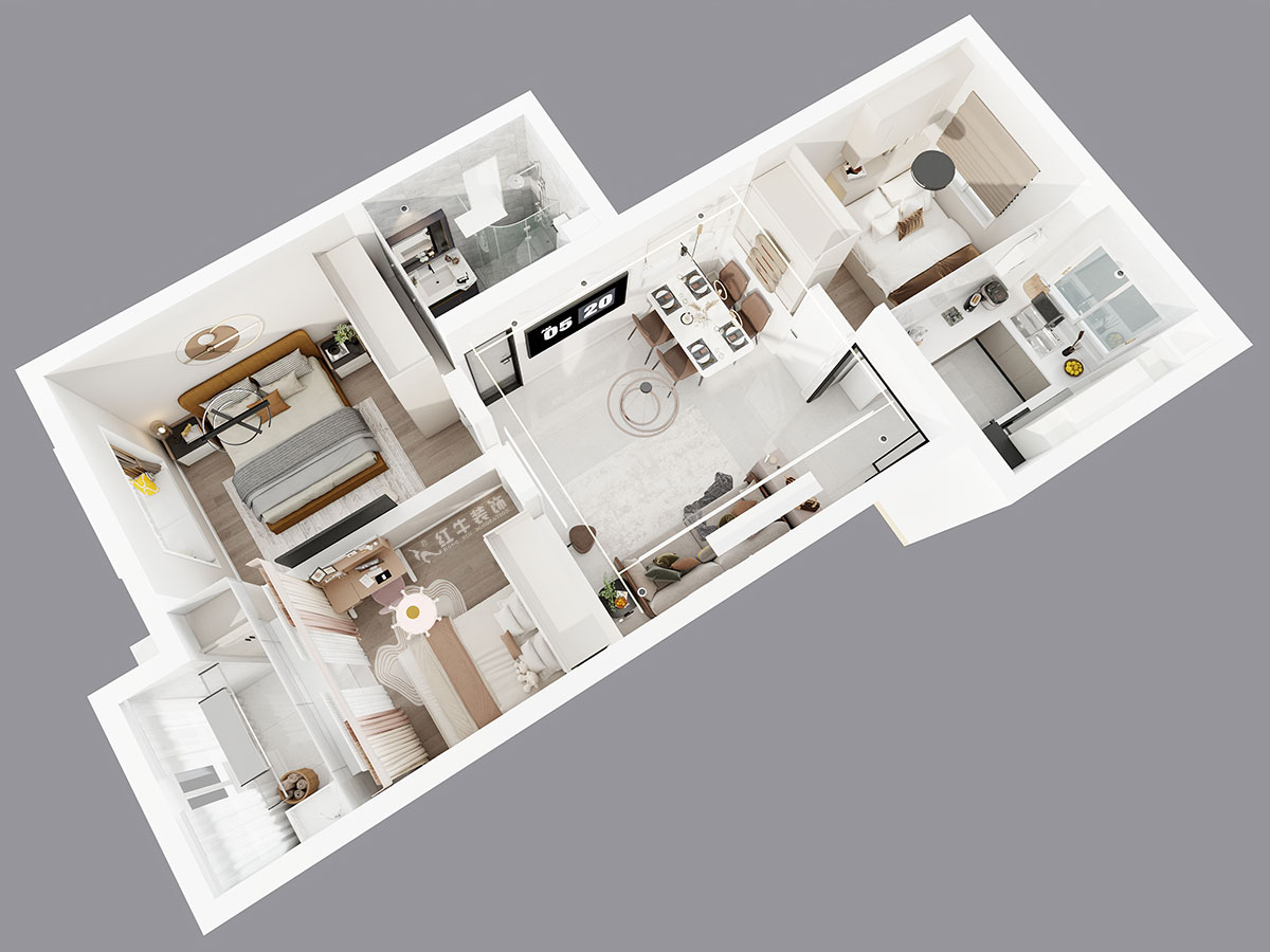 吳波|鳳悅北園3-1-1306-87㎡-現代簡約風格|3室2廳1衛(wèi)|舊房裝修|定制家|全包12萬|00_05鳥瞰圖