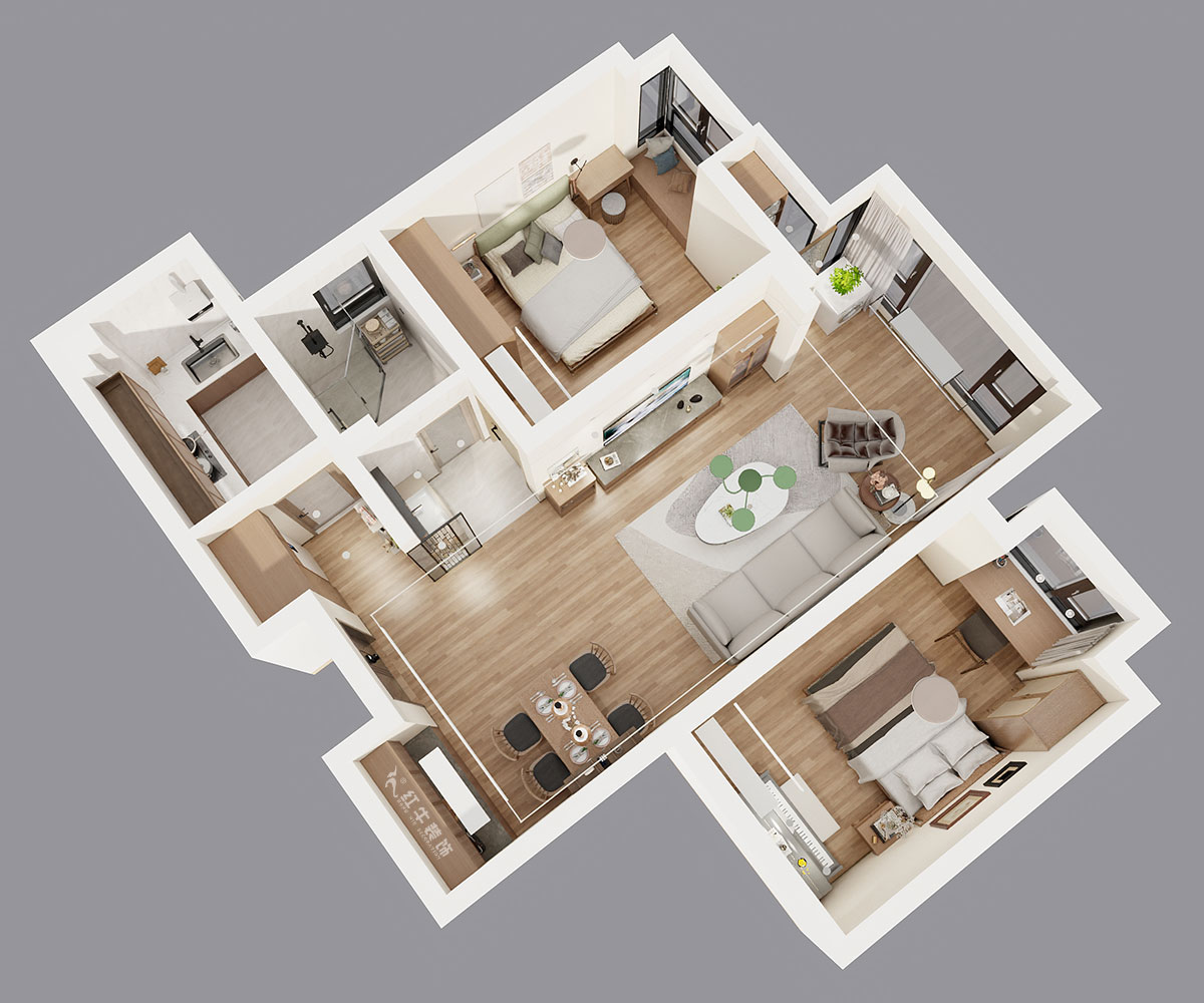 劉曉芳|濱江雅園11-2803-87㎡-北歐風(fēng)格|2室2廳1衛(wèi)|新房裝修|定制家|全包14萬|00_04鳥瞰圖