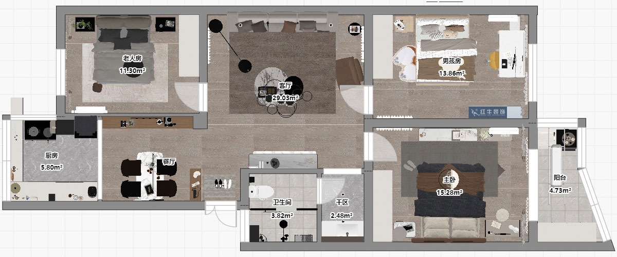 劉小勇|金信花園12-37-401-105㎡-現(xiàn)代簡(jiǎn)約風(fēng)格|3室2廳1衛(wèi)|老房裝修|定制家|全包13萬(wàn)|00_03平面彩圖