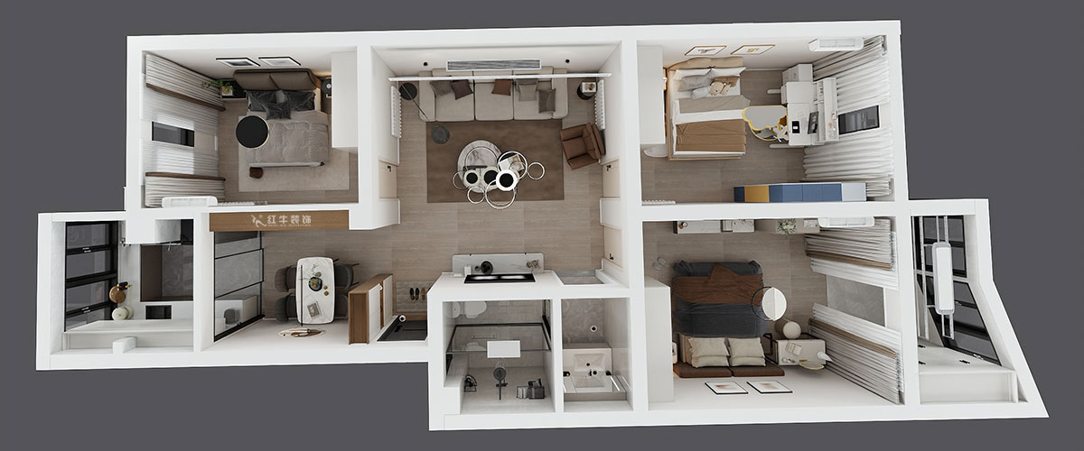 劉小勇|金信花園12-37-401-105㎡-現(xiàn)代簡(jiǎn)約風(fēng)格|3室2廳1衛(wèi)|老房裝修|定制家|全包13萬(wàn)|00_04鳥(niǎo)瞰圖